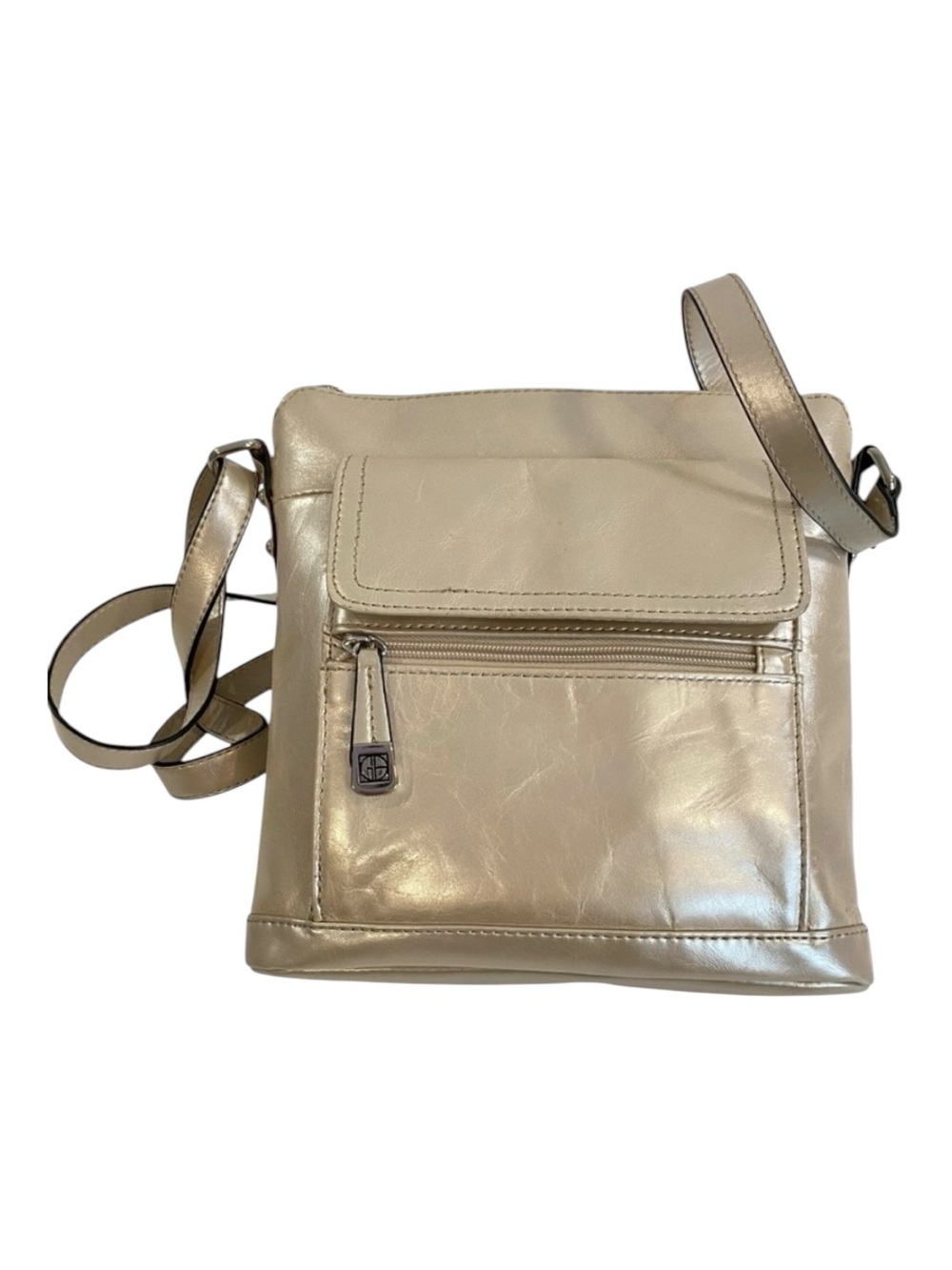 Giani Bernini leather bag genuine leather front card slots crossbody tan/beige